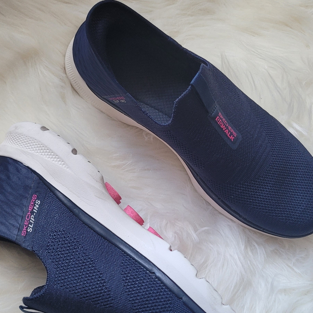 Skechers Women's GOWALK Navy and Pink Slip-On Sneakers